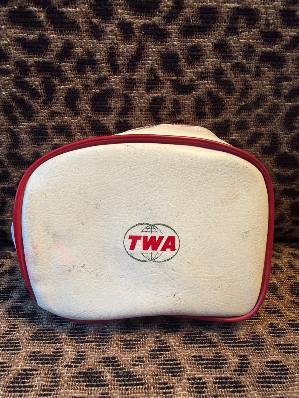TWA Vintage White Travel Pouch with Red Trim